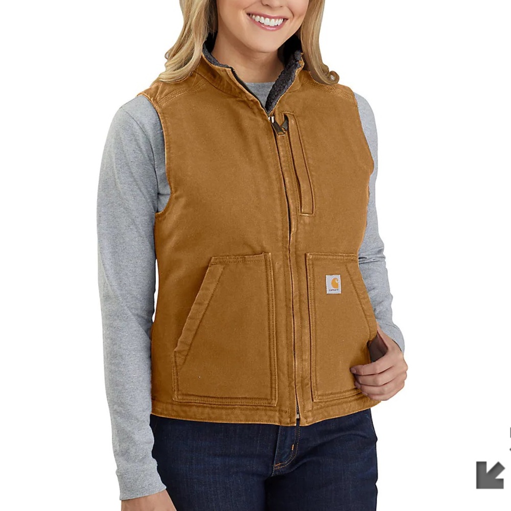 NWT WOMEN'S RELAXED FIT WASHED DUCK SHERPA LINED VEST. SIZE M. CARHARTT BROWN.